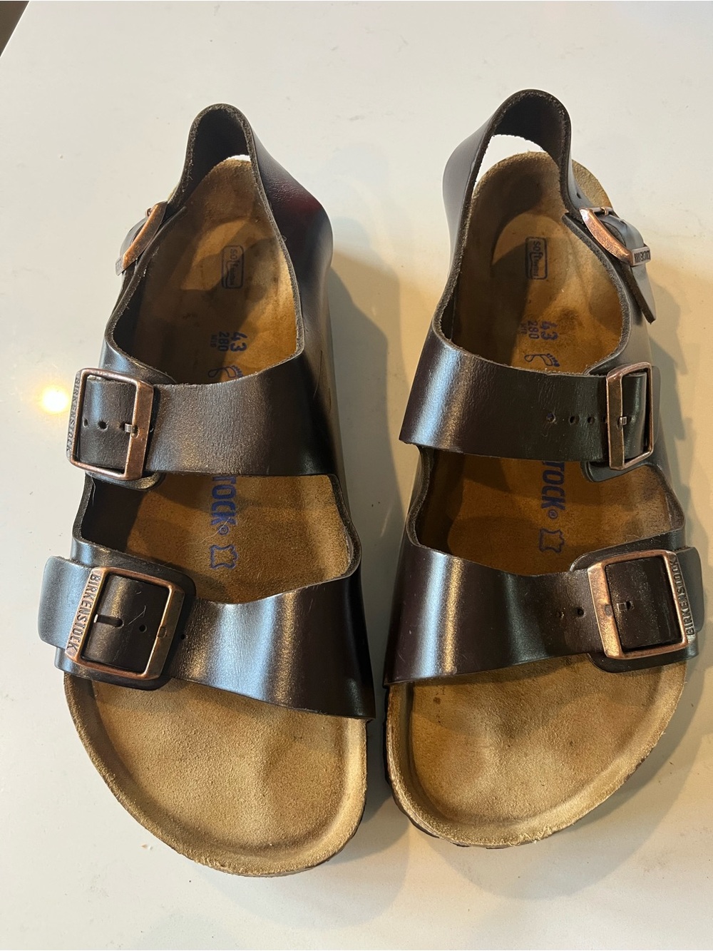 Birkenstock Milano  Dark Brown Leather  Two-Buckle  Sandals 43